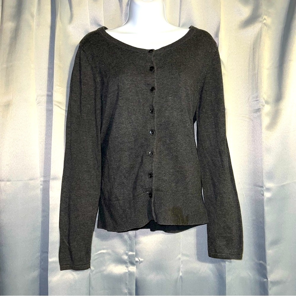 Style & Co Dark Gray Button Down Sweater/Cardigan (M) - Picture 2 of 5